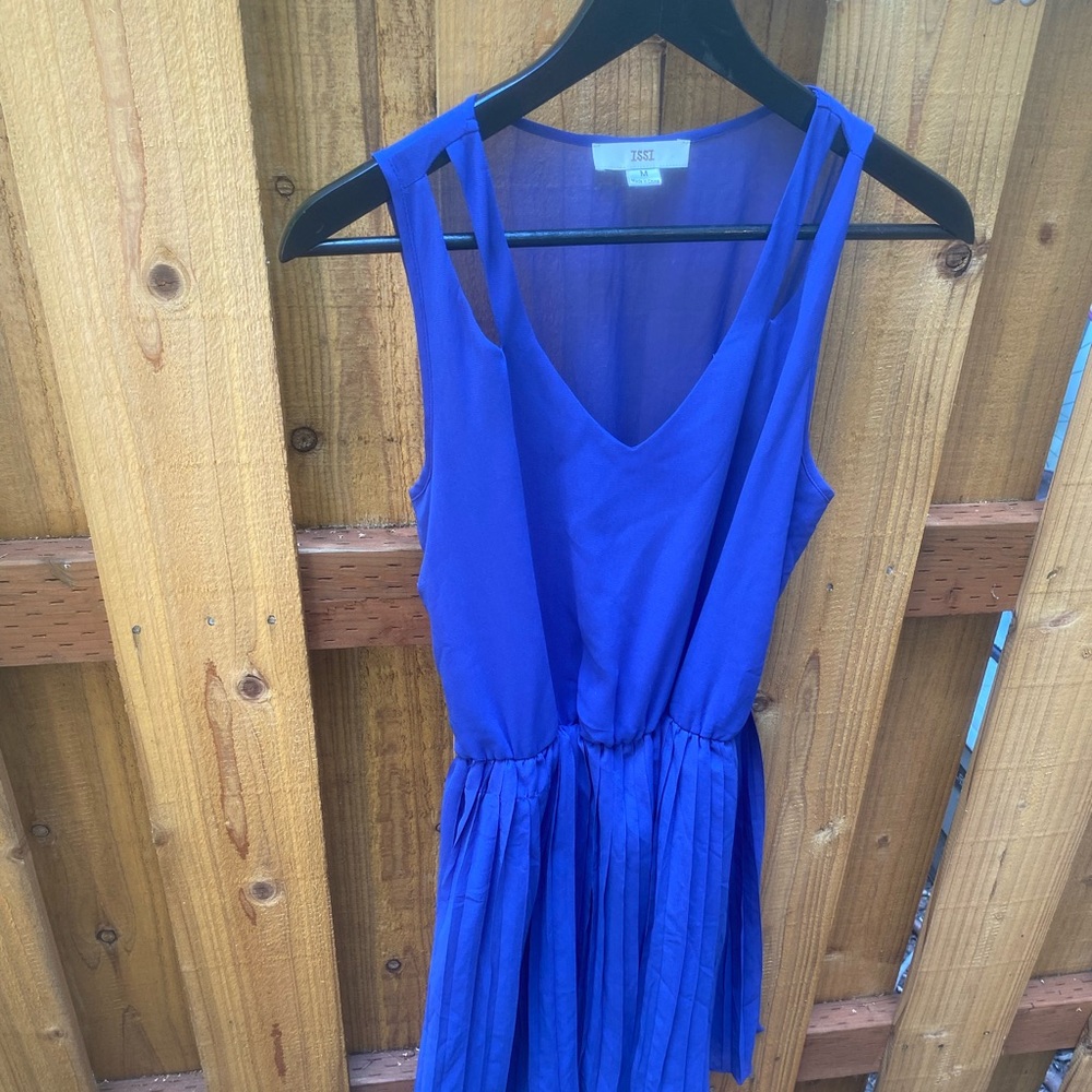 Royal Blue Mini Dress with Pleated Skirt